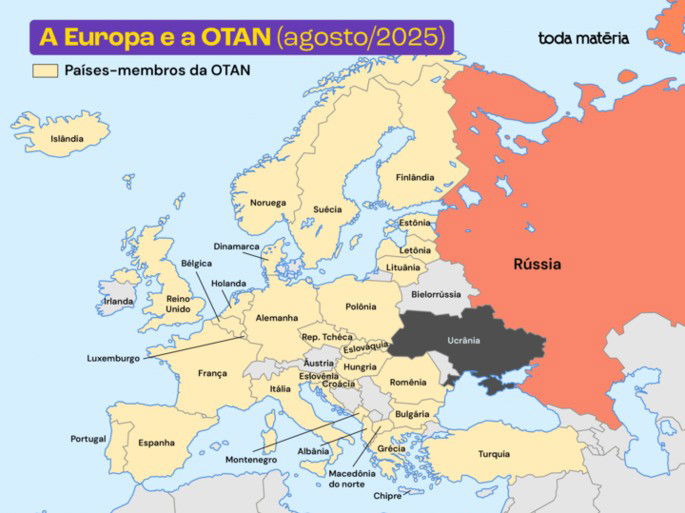 Países europeus membros da OTAN em agosto de 2025