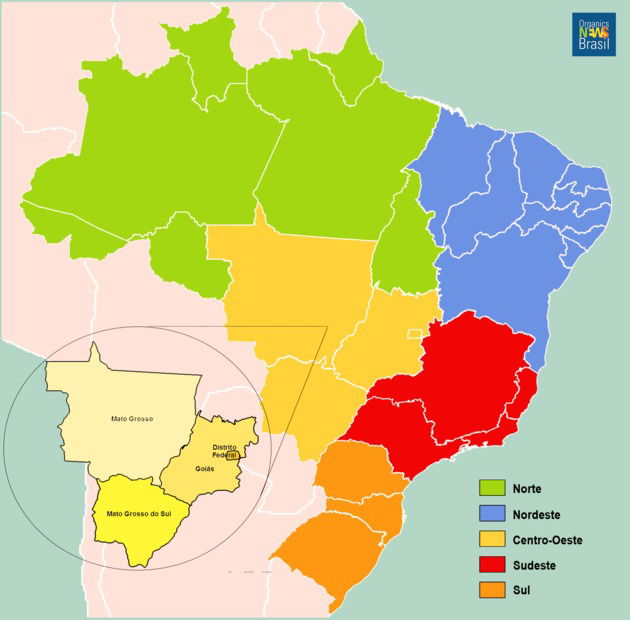 Mapa do Brasil com destaque para a região centro-oeste