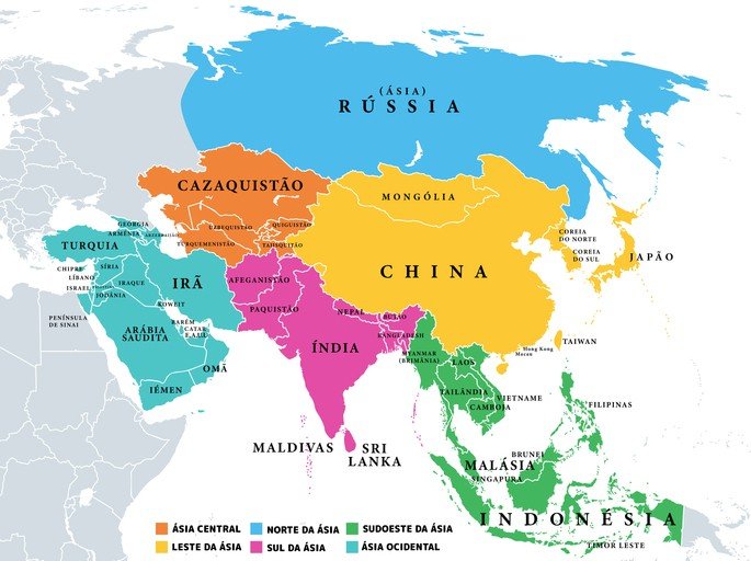 Mapa das regiões da Ásia