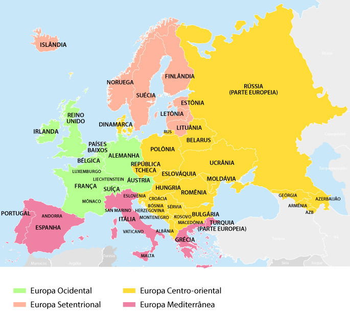 Mapa da europa com o mapa destacado de portugal