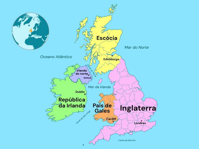 Mapa dos países do Reino Unido