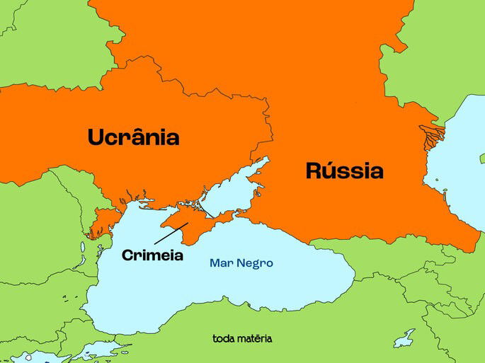 Mapa com detalhe da Crimeia, na Ucrânia