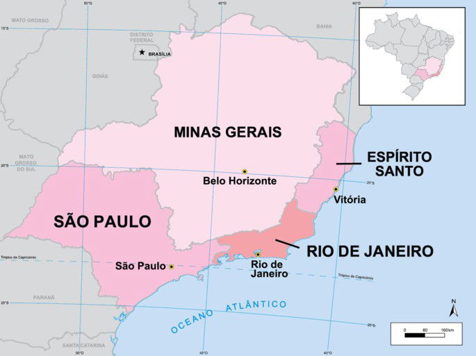 Mapa da região sudeste