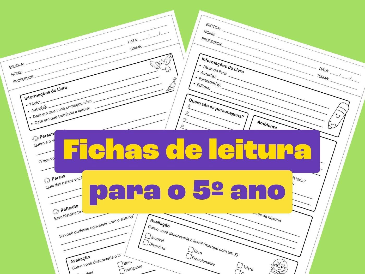 Modelo de ficha de leitura para o 5º ano (para imprimir) - Toda Matéria