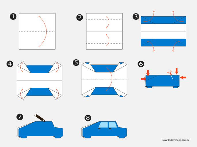 passo a passo de origami de carrinho