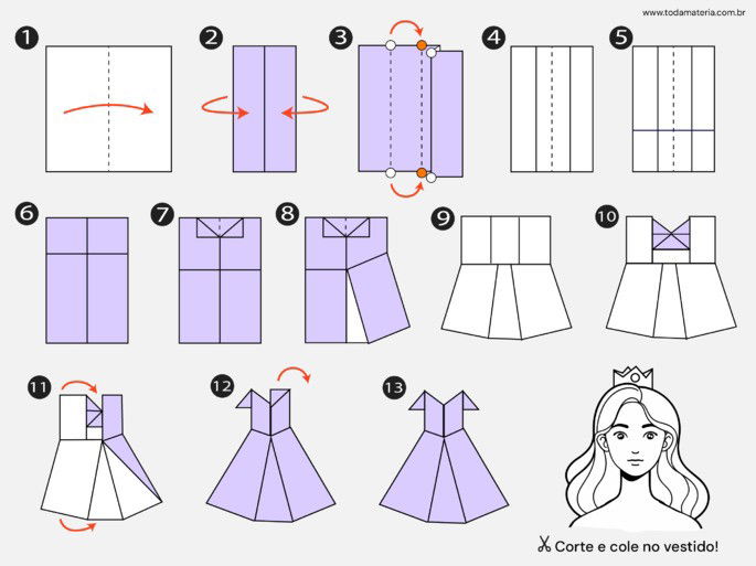 passo a passo de origami de vestido de princesa