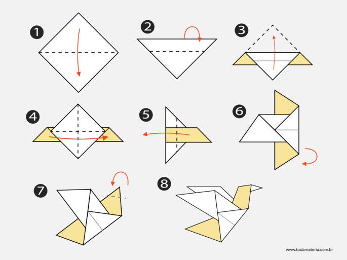 passo a passo de origami de pássaro