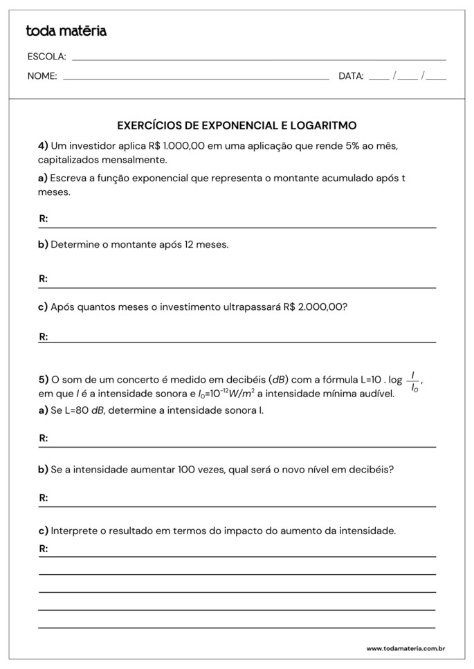 atividades sobre exponencial e logaritmo para 2º ano do ensino médio_folha 3