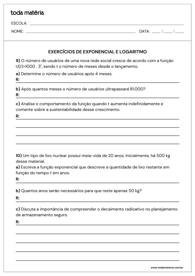 atividades sobre exponencial e logaritmo para 2º ano do ensino médio_folha 5