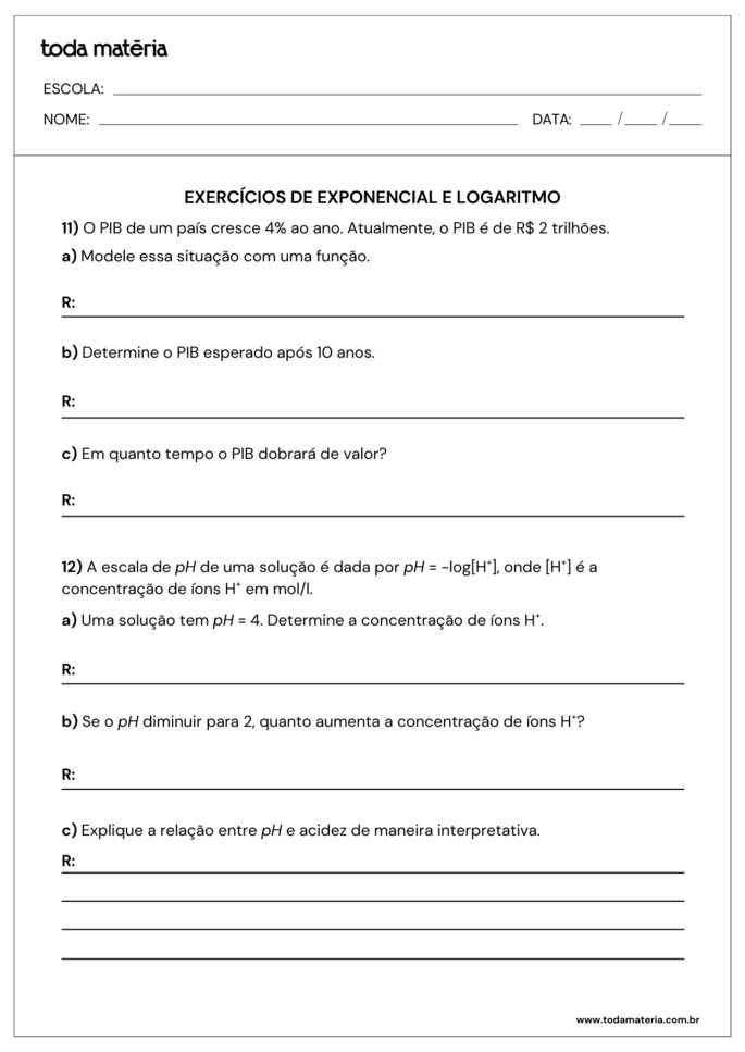 atividades sobre exponencial e logaritmo para 2º ano do ensino médio_folha 6