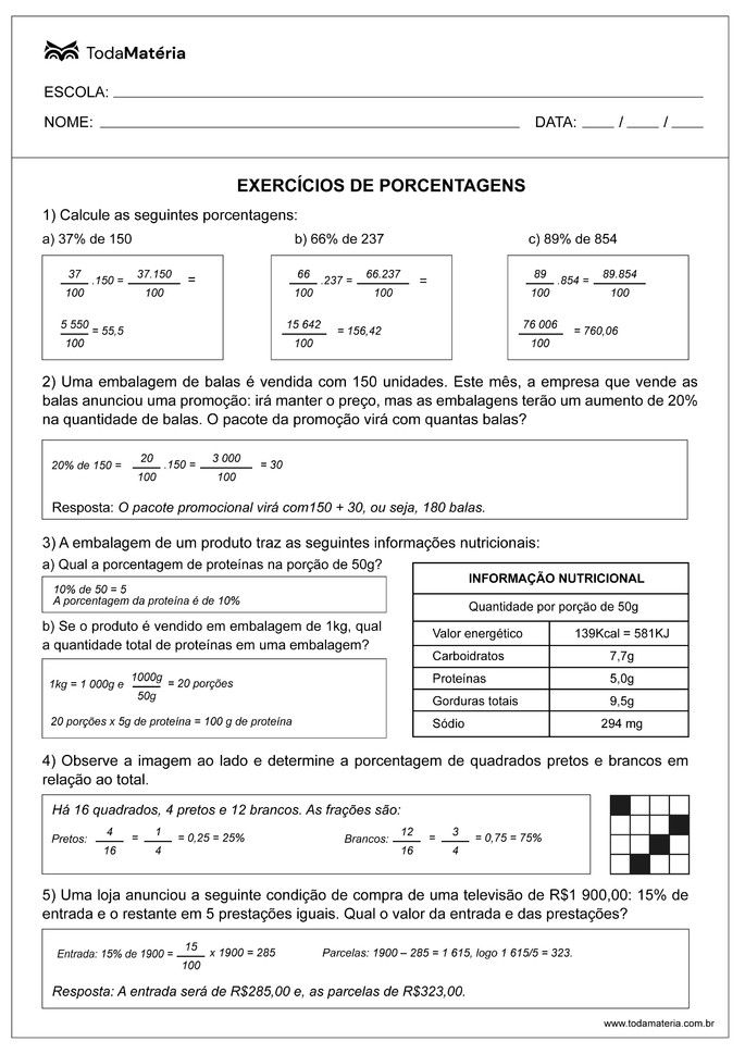 PORCENTAGEM EXERCÍCIOS