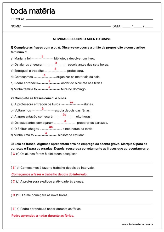 atividade sobre acento diferencial 6º ano_gabarito