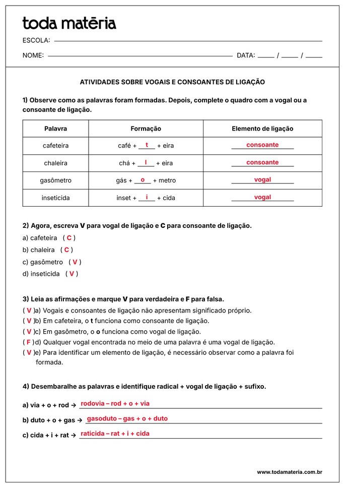 atividade sobre vogal e consoante de ligação 6º ano_gabarito