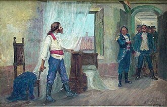 Quadro que apresenta Tiradentes sendo preso por soldados portugueses.
