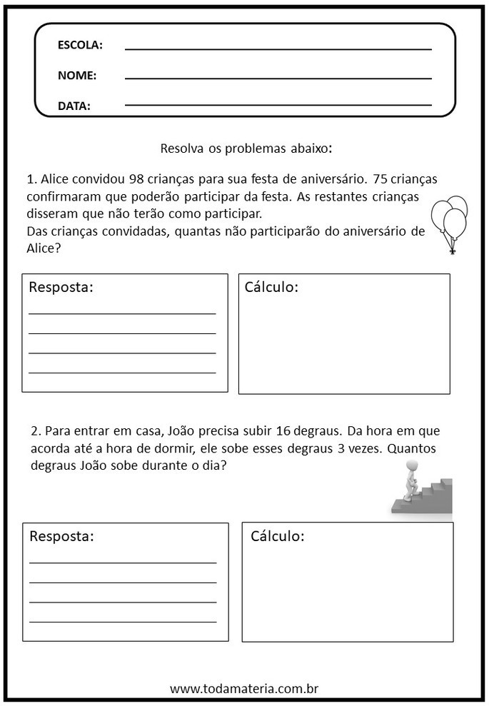 Situações-problemas com subtração e multiplicação