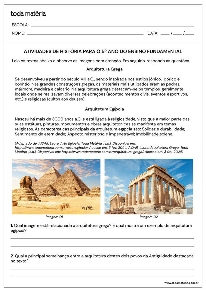 Folha de atividades de história para 5 ano do ensino fundamental - questão 3