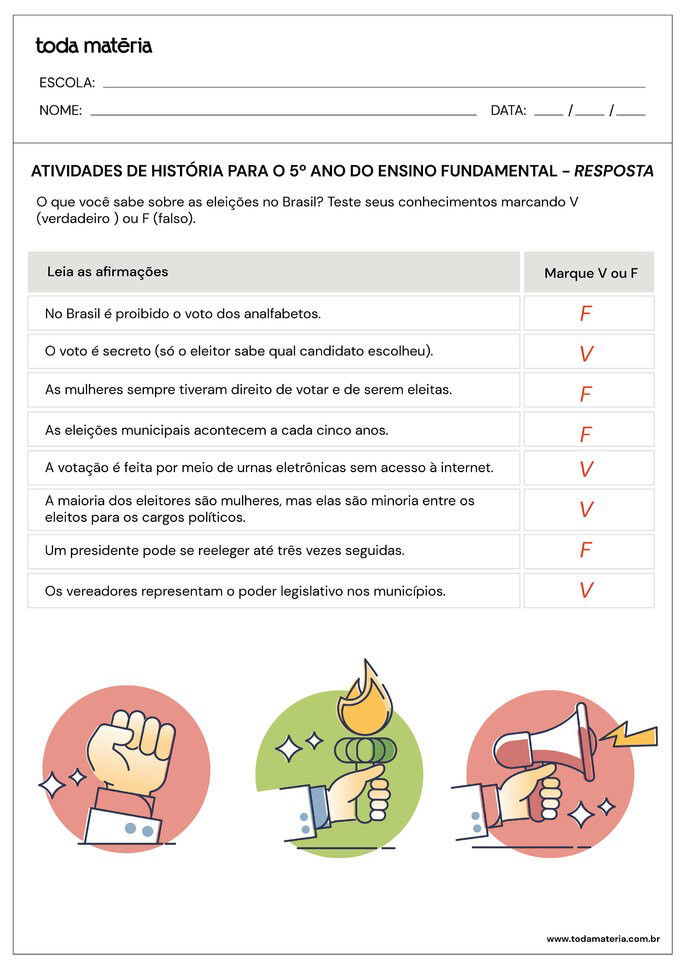 Folha de atividades de história para 5 ano do ensino fundamental - questão 5 - respostas