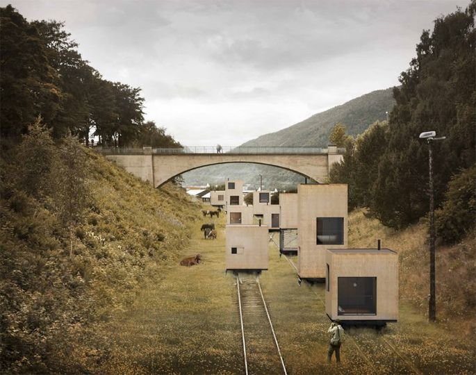 Casas sobre trilhos na Noruega
