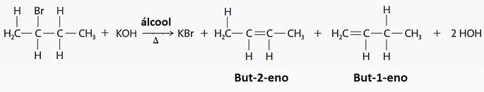 reação de eliminação no 2-bromobutano