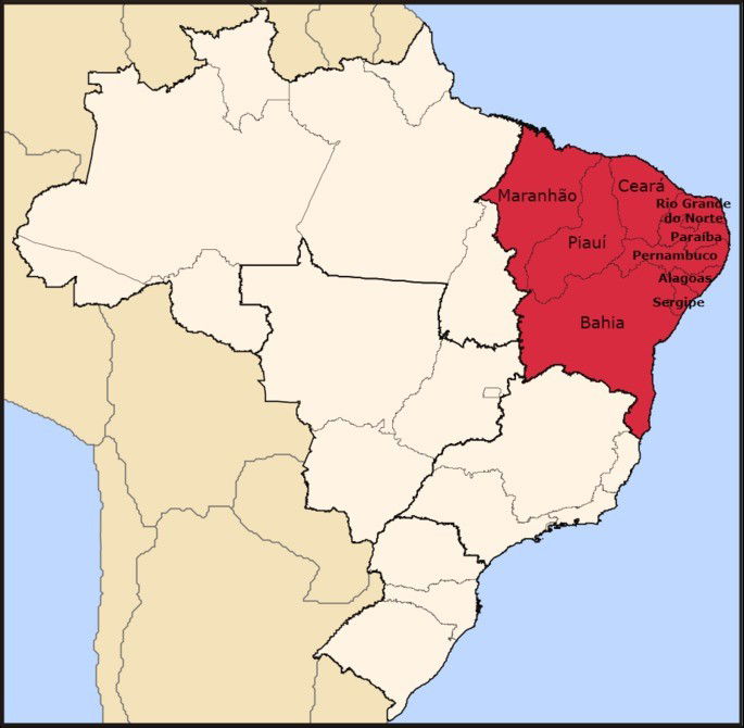 mapa da região nordeste do Brasil