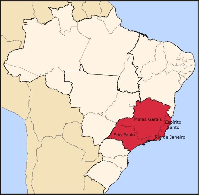 mapa da região sudeste do Brasil
