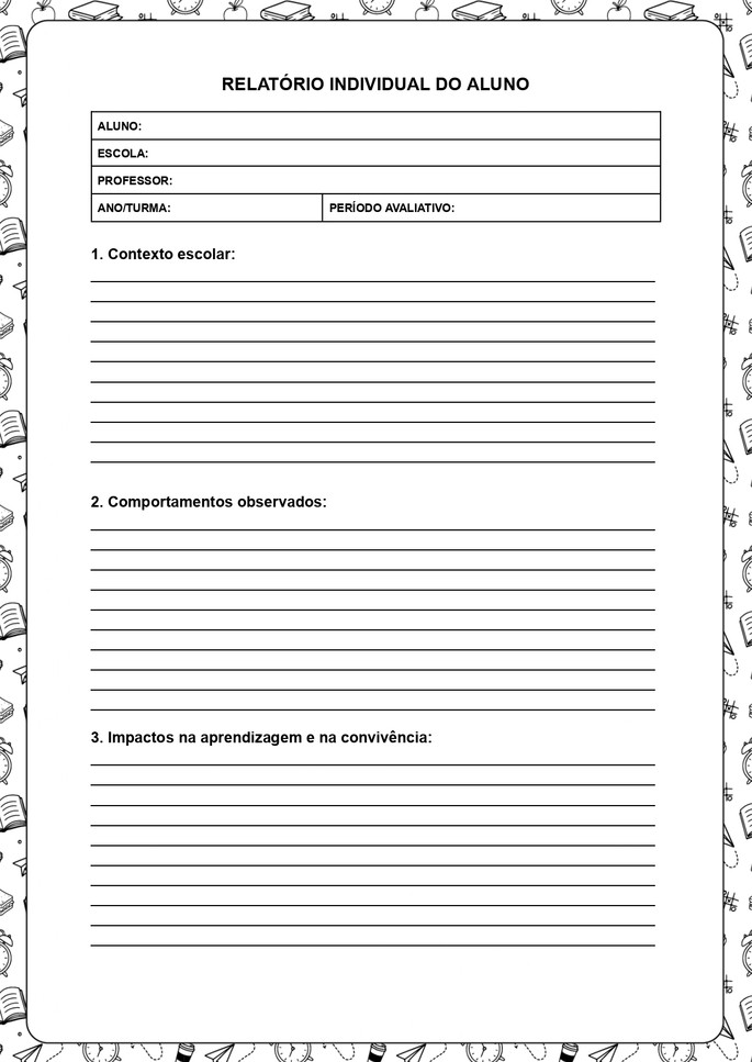 folha 1 de modelo de relat&oacute;rio para aluno indisciplinado