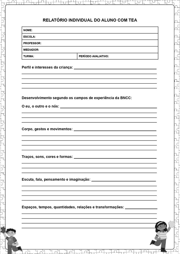 relatório individual de alunos com autismo educação infantil para imprimir_folha 1 de 2