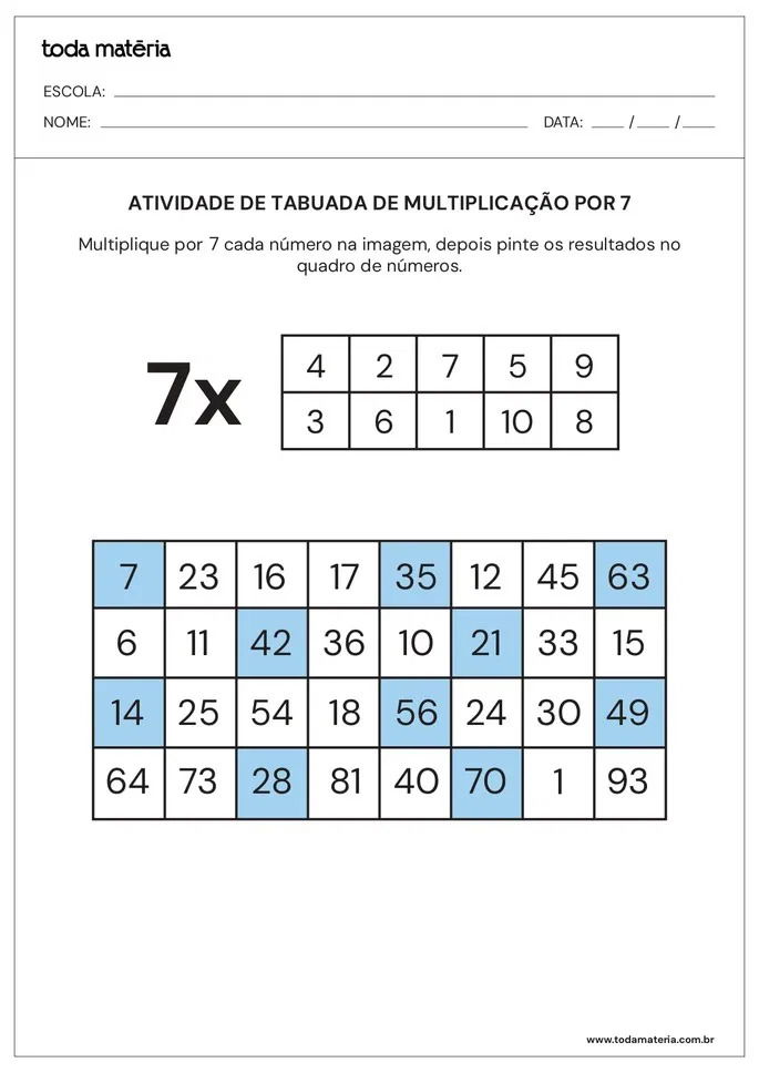 Atividades de tabuada