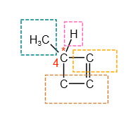 Estrutura do 4-metil-ciclo-buteno com destaque no carbono quiral presente na molécula
