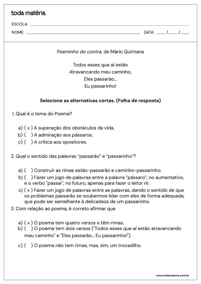 repostas atividade poema