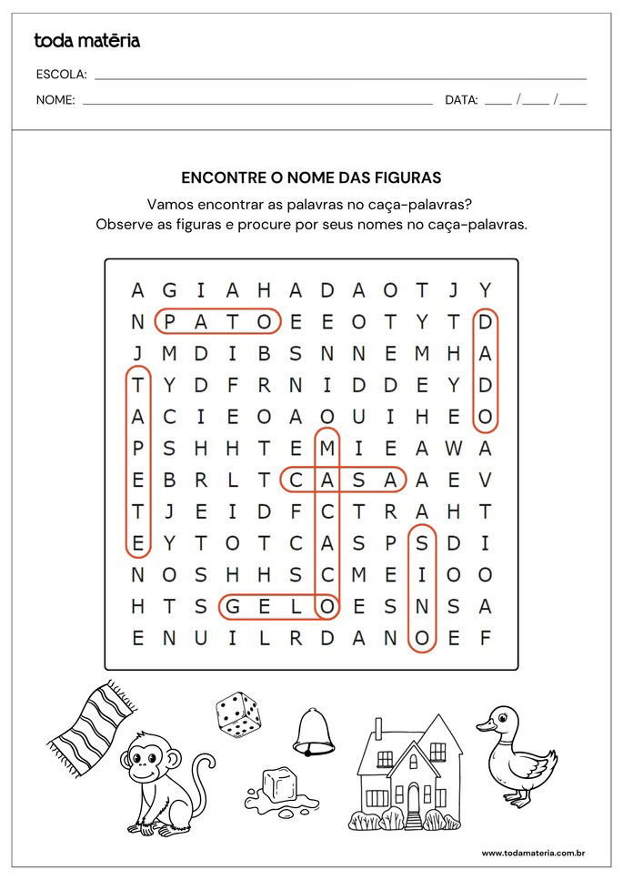 Respostas de caça-palavras para alfabetizar