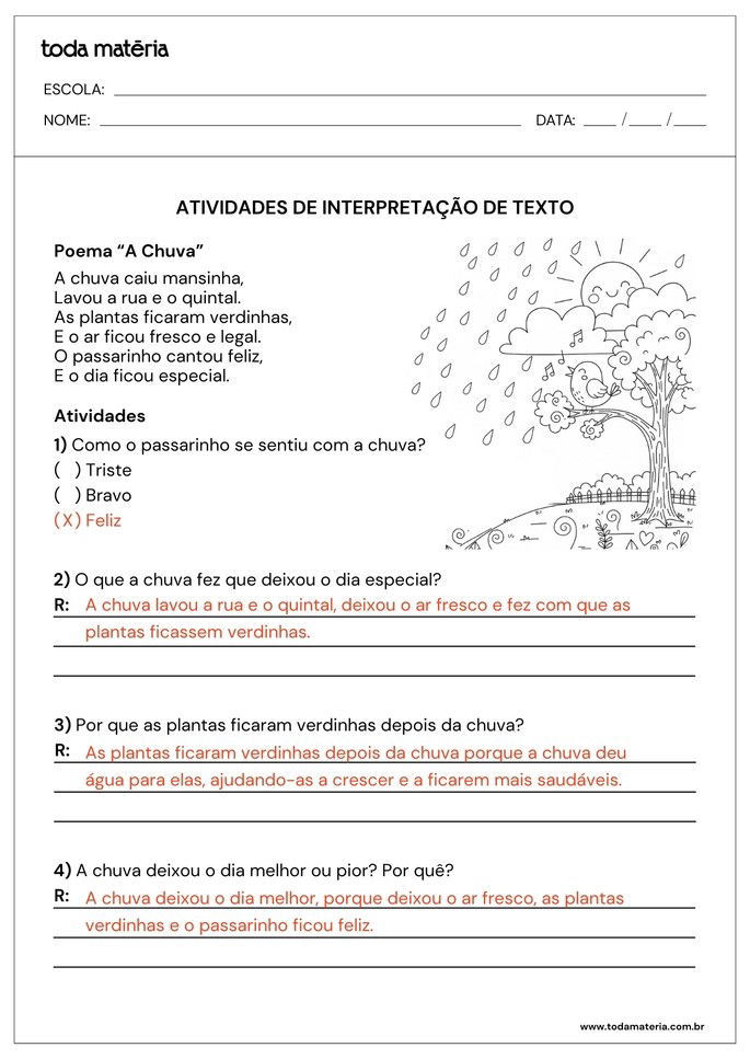atividade de interpretação de texto curto para 1º e 2º ano EF com poema_respostas
