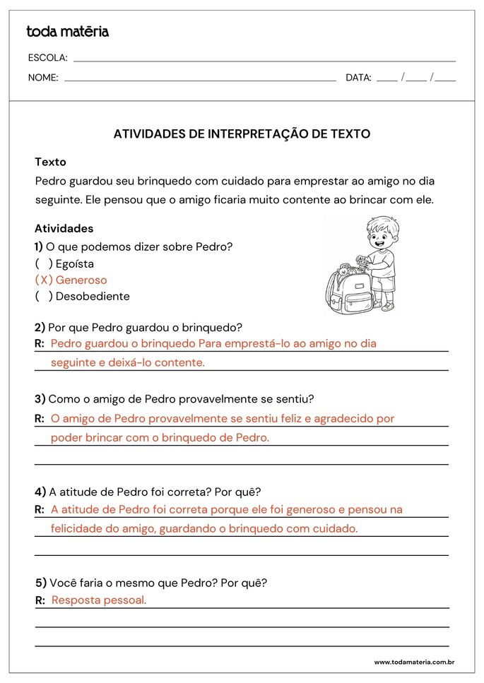atividade de interpretação de texto curto para 1º e 2º ano EF_respostas
