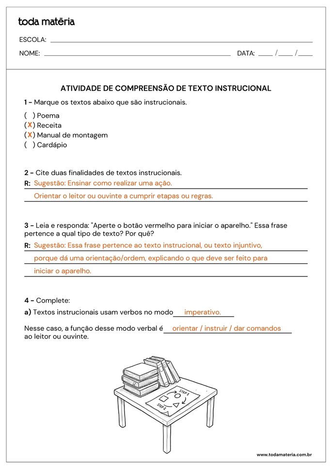 respostas de atividades de compreensao de textos instrucionais_finalidade e exemplos