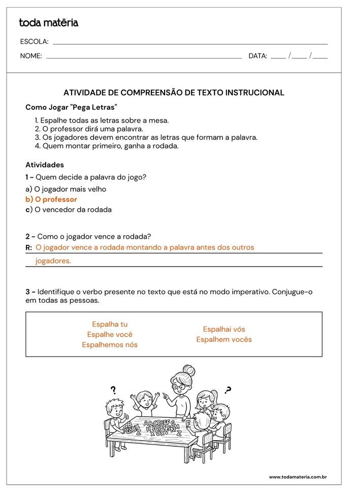 respostas atividades de compreensao de textos instrucionais com jogo pega letras