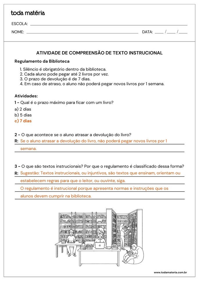 respostas de atividades de compreensao de textos instrucionais com regulamento