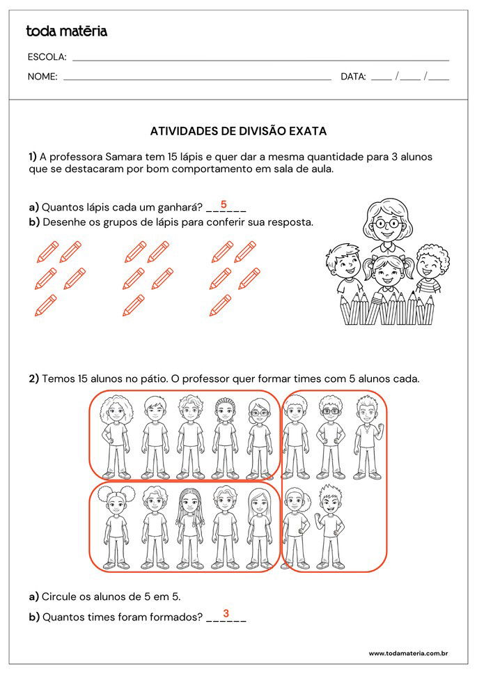 respostas de atividades de divis&atilde;o exata com problemas para 3&ordm; ano do fundamental
