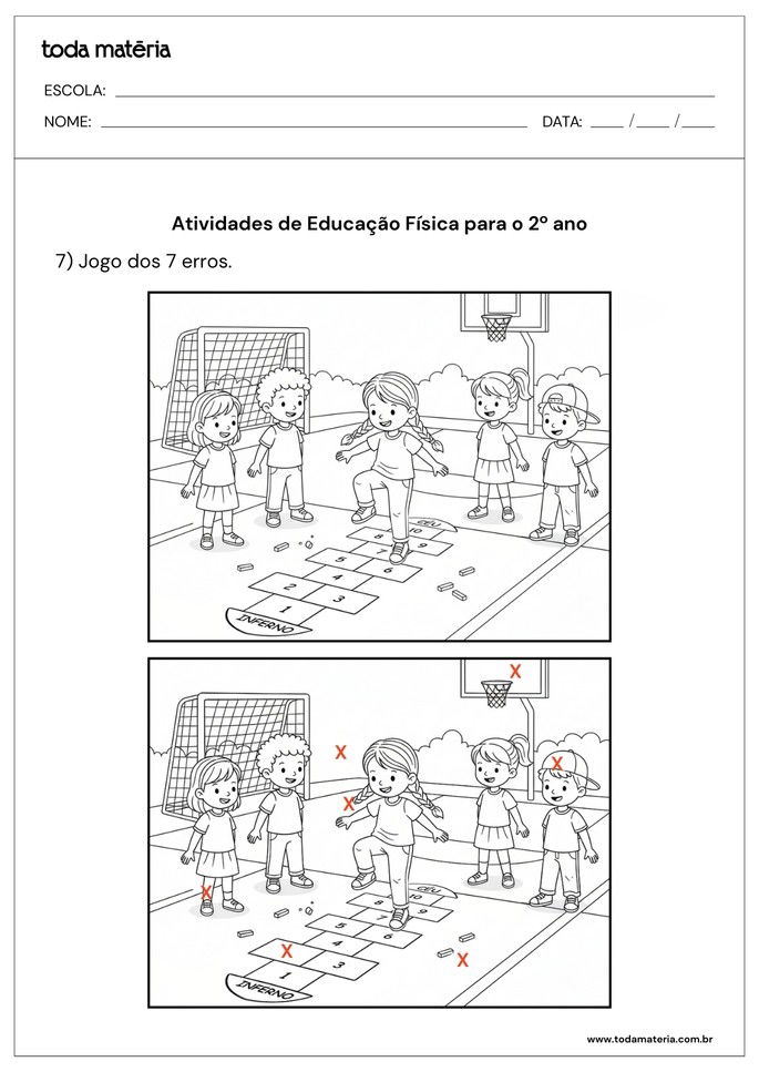 Respostas para as Atividades de Educação Física 7 erros para o  2º ano do Fundamental