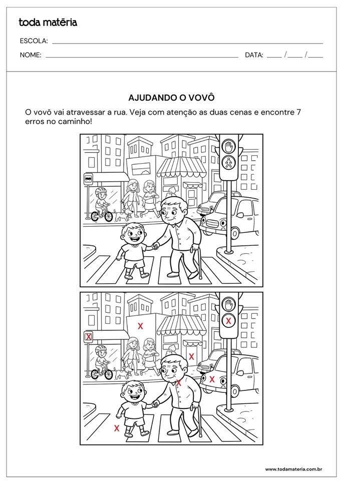 respostas do jogo dos 7 erros para educação infantil_ajudando vovô a atravessar a rua