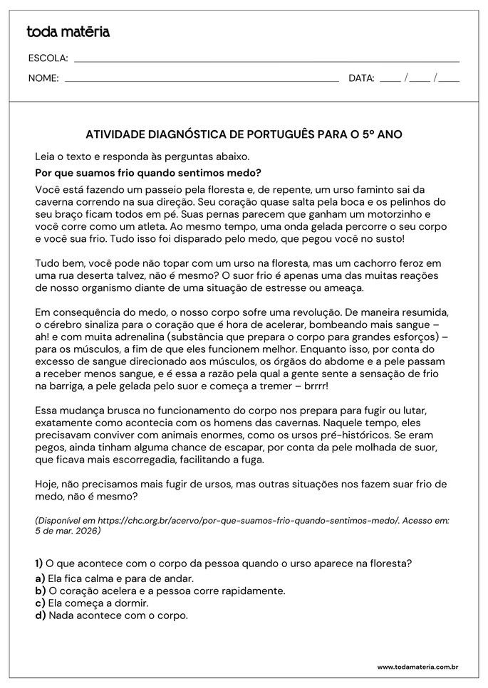 atividade diagn&oacute;stica de interpreta&ccedil;&atilde;o de texto para 5&ordm; ano_folha 1