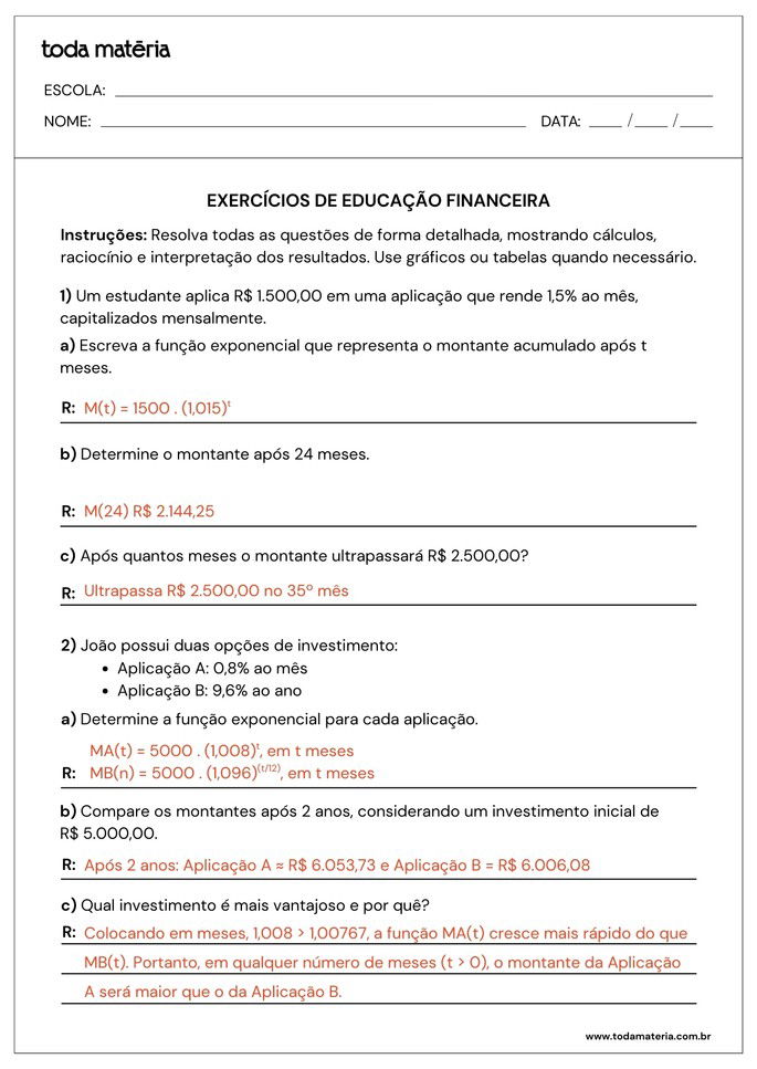 atividades sobre educação financeira para 2º ano do ensino médio_folha de resposta 1