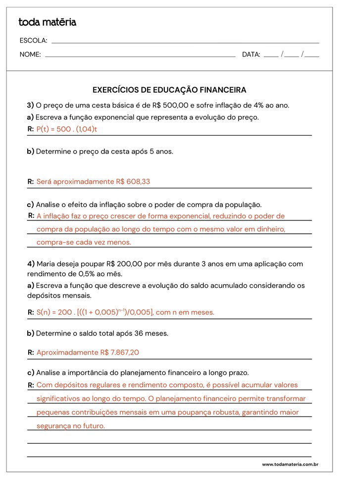 atividades sobre educação financeira para 2º ano do ensino médio_folha de resposta 2