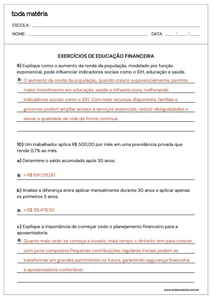 atividades sobre educação financeira para 2º ano do ensino médio_folha de resposta 5