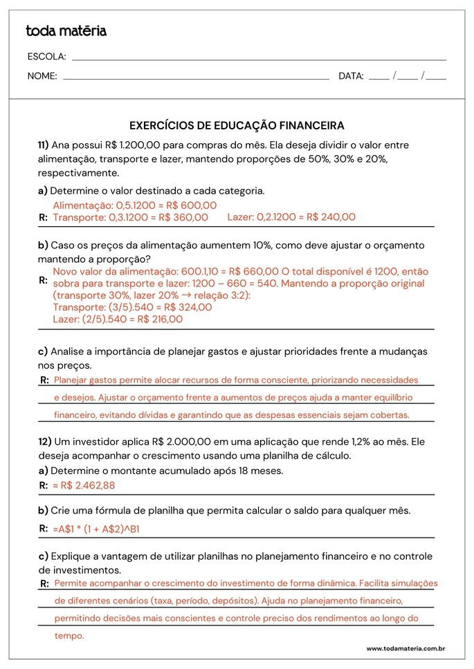 atividades sobre educação financeira para 2º ano do ensino médio_folha de resposta 6