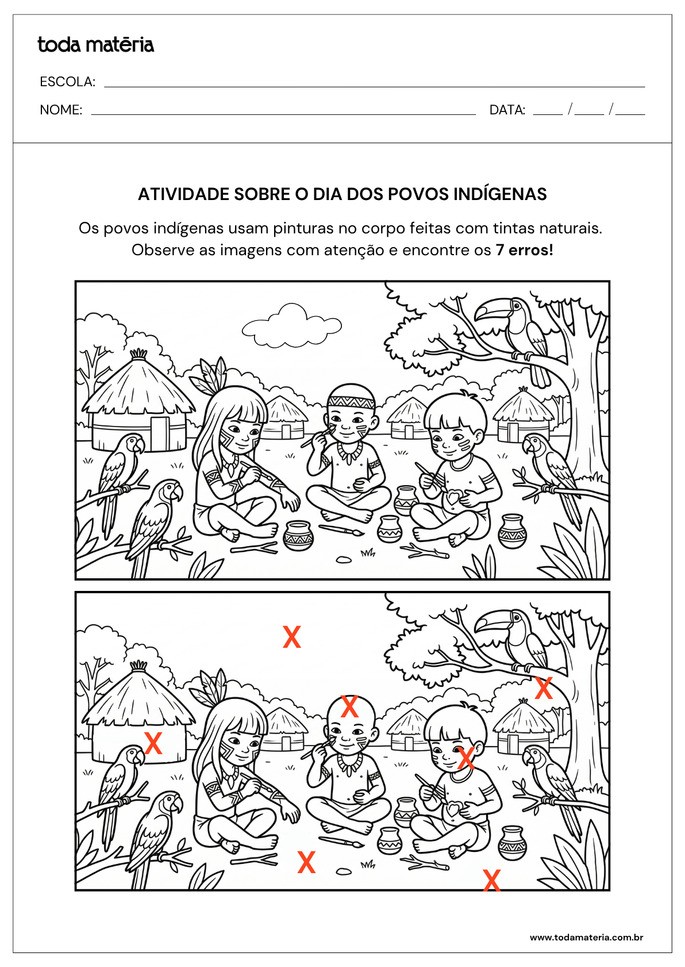 Resposta do jogo dos 7 erros para o dia dos povos ind&iacute;genas