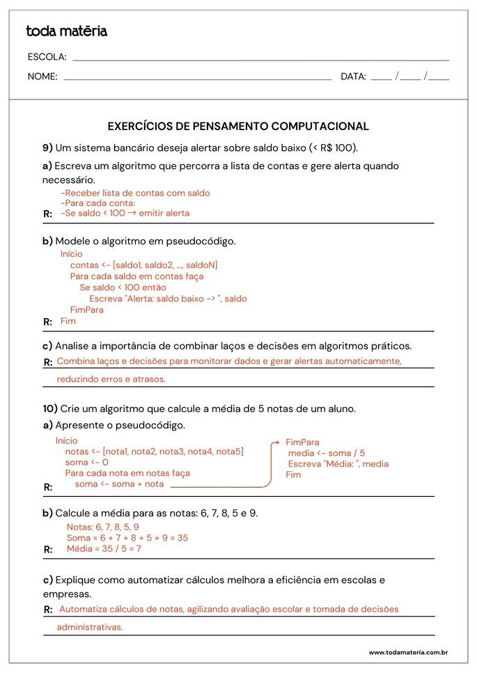 atividades sobre pensamento computacional para 2º ano do ensino médio_folha de resposta 5