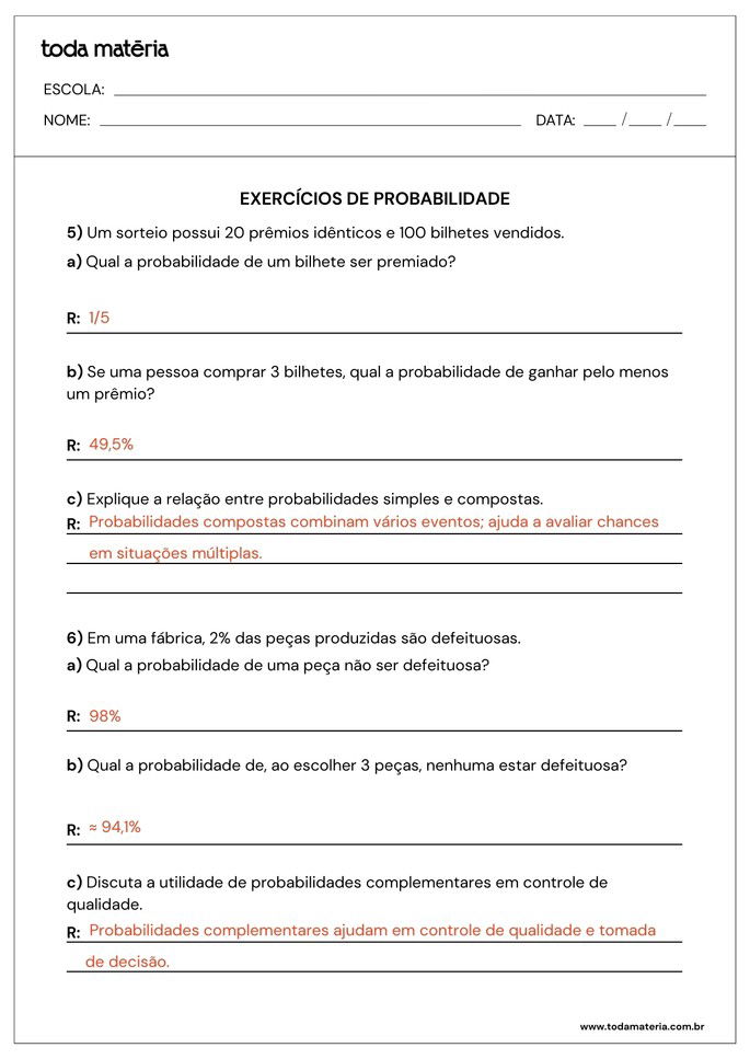 atividades sobre probabilidade para 2º ano do ensino médio_folha de resposta 3