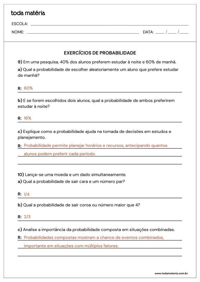 atividades sobre probabilidade para 2º ano do ensino médio_folha de resposta 5