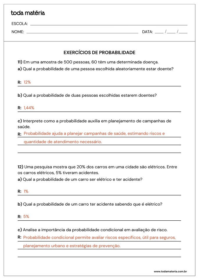 atividades sobre probabilidade para 2º ano do ensino médio_folha de resposta 6