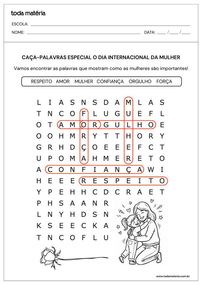 resposta do ca&ccedil;a-palavras para o dia da mulher